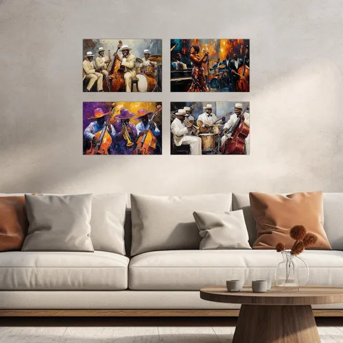 Miniatura 4 de SWQYLB Arte de pared con música afroamericana, pintura de banda de jazz, impresiones en lienzo abstractas negras con imágenes musicales para club