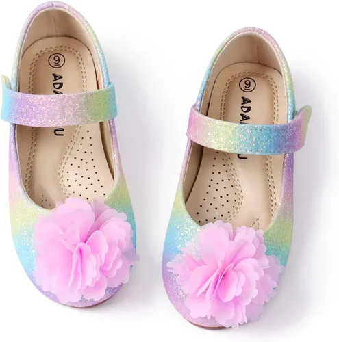 ADAMUMU Toddler Dress Shoes Flower Girl Shoes for Weeding Cute Toddler Mary Jane Shoes Lace Flore Ballet Flat for Walking, Jumping