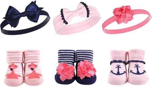 Miniatura 78 de Hudson Baby Conjunto de regalo de diadema y calcetines para niña Flor azul marino rosa