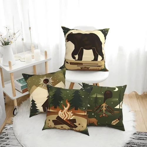 Miniatura 2 de Best Gifts - Juego de 4 fundas de almohada con diseño de oso aventuras, montañas, flechas, fogatas, árboles, bosques, campamentos, viajes, funda