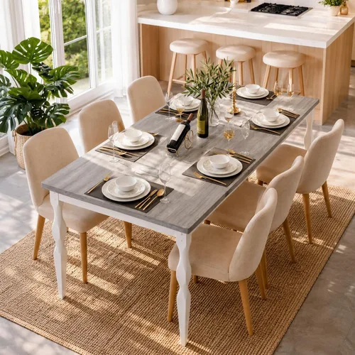 Mesa de comedor rectangular para 6, 71 pulgadas, mesa de cocina rústica de granja con mesa grande, mesa de comedor larga de madera con patas