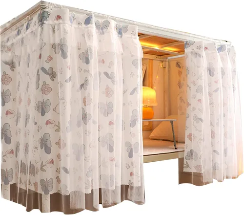 Miniatura 32 de Cortinas de gasa bonitas genéricas para litera con dosel de cama con encaje, 2 paneles, aguacate