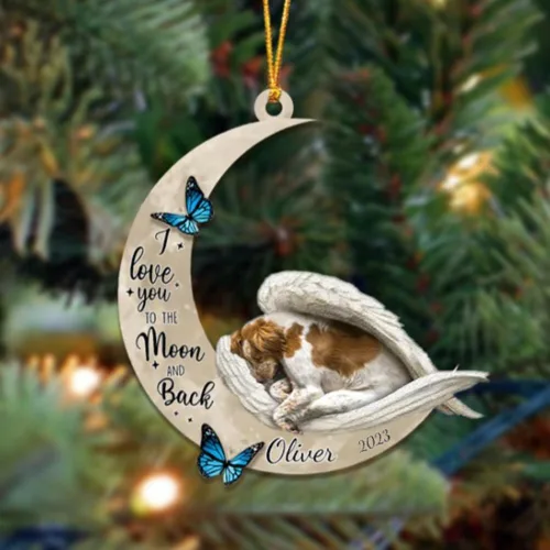 Miniatura 33 de Adorno colgante personalizado de ángel durmiendo en la luna, perro sabueso afgano, nombre personalizado, acrílico impreso en 2D plano – cumpleaños