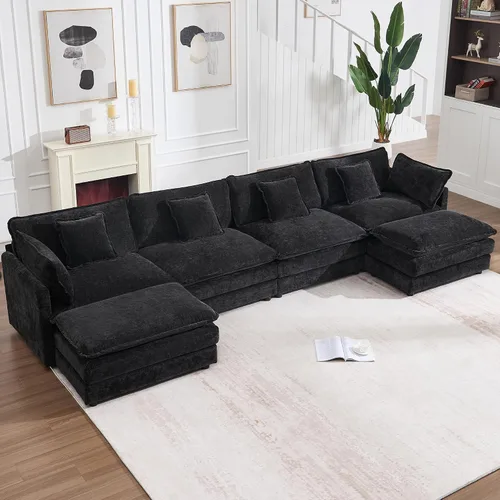 Miniatura 18 de KIVENJAJA - Sofá modular en forma de U extragrande tipo nube, chenilla moderna de 4 plazas con asiento profundo para sala de estar y oficina, con 2
