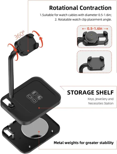 Miniatura 4 de Base de carga universal ajustable para reloj inteligente con soporte telescópico, compatible con Samsung Galaxy, Google Pixel, Huawei, Garmin