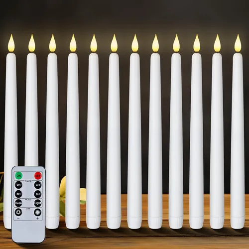 Miniatura 11 de Homemory - 12 piezas de velas cónicas sin llama con temporizador remoto y atenuador, velas cónicas de 11 pulgadas marfil operadas con batería