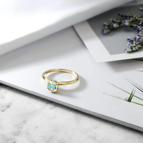 Miniatura 55 de Anillo de compromiso solitario con piedra preciosa redonda de oro amarillo de 14 quilates de 0.236 in para mujer Ajuste clásico de 6 puntas
