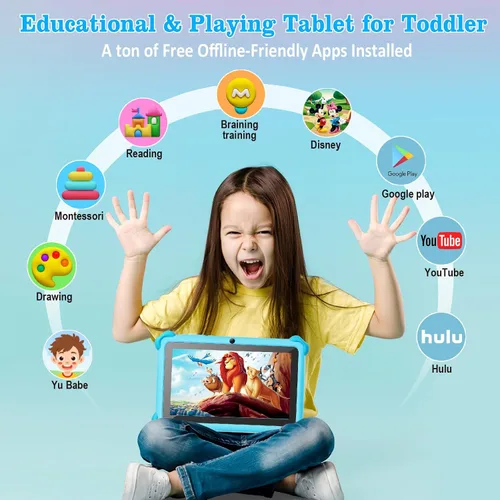 Miniatura 2 de Tablet para niños de Trayoo, tablet de 7 pulgadas para niños, tablet para niños pequeños de 32 GB con estuche incluido, control parental, cámara Azul