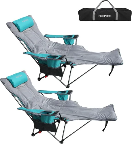 Miniatura 12 de Silla de camping reclinable con reposapiés extraíble con reposacabezas, cojín de algodón, sillas plegables ajustables y portátiles