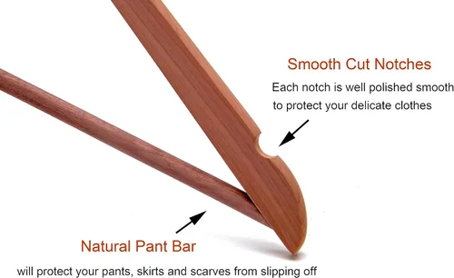 Miniatura 4 de Perchas de madera de cedro rojo americano, perchas de madera para vestidos, muescas de corte suave, gancho flexible de 360°, barra antideslizante