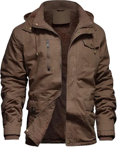 Miniatura 11 de Chaqueta de invierno para hombre, chaqueta militar, chaqueta tipo cargo con forro polar, chaqueta cálida con capucha desmontable, chaqueta