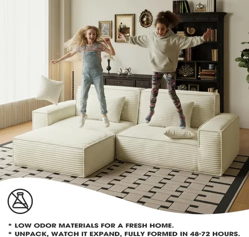 Miniatura 5 de Sofá modular de nube deshuesada de 106 pulgadas, 2 piezas modulares para sala de estar, sofá comprimido en una caja, sin montaje (beige)