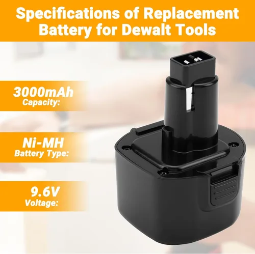 Miniatura 2 de Joiry Batería Ni-MH de repuesto de 9.6 V 3000 mAh con mayor seguridad y mayor tiempo de funcionamiento, compatible con Dewalt DE9061 DE9062 DW9061