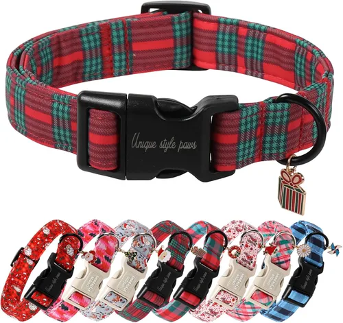 Miniatura 30 de Collar de perro de Navidad de Unique Style Paws con hebilla de plástico y colgante, a cuadros rojo y negro, collares de algodón para cachorros