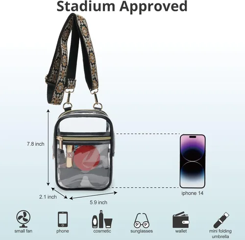 Miniatura 30 de Bolso cruzado aprobado por estadios para mujer, bolsa transparente para estadios para eventos deportivos, conciertos