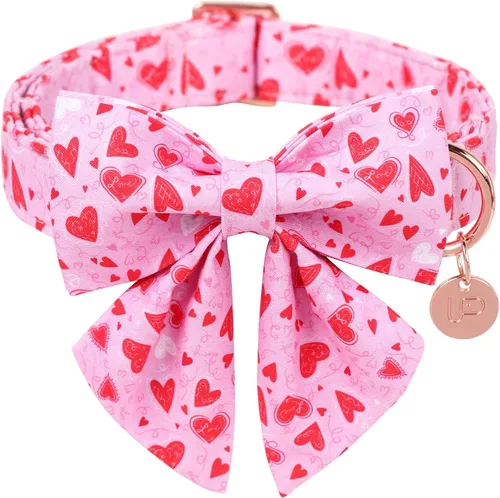 Miniatura 21 de Collar para perro con pajarita, Collar de algodón con pajarita para cachorro, Collar para perro azul para niña o niño con hebilla de metal duradera