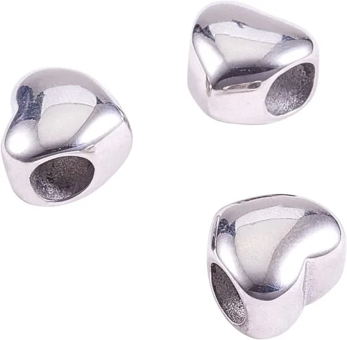 Miniatura 11 de LiQunSweet 10 cuentas europeas de acero inoxidable esmaltadas negras de 0.197 in con agujero grande, cuentas planas redondas cruzadas espaciadoras