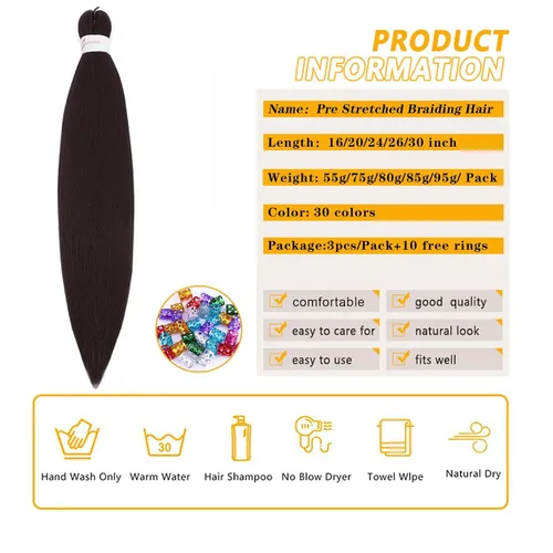 Miniatura 2 de Extensiones de cabello trenzado preestiradas para mujer, trenzas de caja, suave, sintético, sin nudos, textura Yaki, ajuste de agua caliente