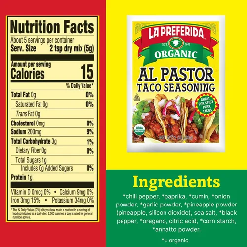Miniatura 3 de La Preferida Condimento orgánico para tacos Al Pastor, 1 onza (paquete de 3)