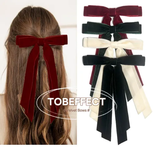 Miniatura 2 de Llazos de terciopelo para mujeres y niñas, lazos de cinta de terciopelo para vacaciones para el cabello, regalos festivos, negro, crema, blanco