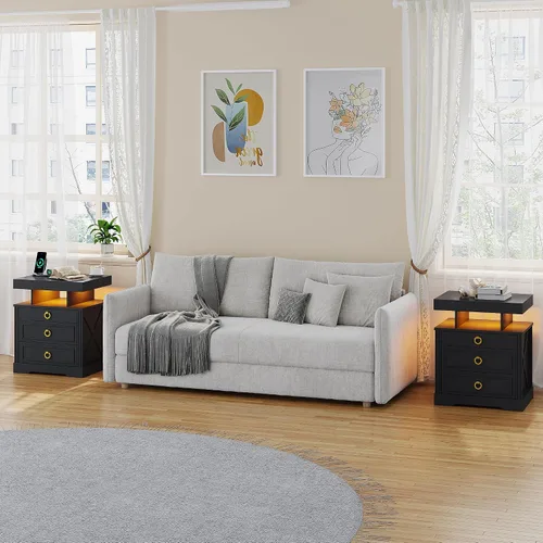 Miniatura 19 de HNEBC Mesita de noche con cajones para armas, mesita de noche de granja con estación de carga, mesita de noche secreta con luz automática de 3