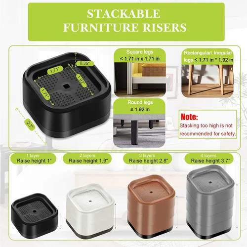 Miniatura 2 de Paquete de 12 elevadores de muebles de 1, 2 o 3 pulgadas, elevadores de cama ajustables resistentes para mesa, escritorio, sofá, silla, gabinete