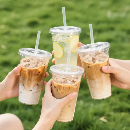 Miniatura 6 de Ginkgo Vasos de plástico transparente de 32 onzas con tapas y pajitas jumbo, desechables para llevar, tazas de café helado para batidos, té