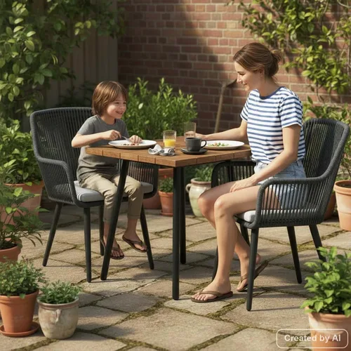 Miniatura 3 de JOIVI Juego de 2 sillas de comedor para patio, sillas de ratán al aire libre con reposabrazos y cojines para césped exterior, jardín, patio