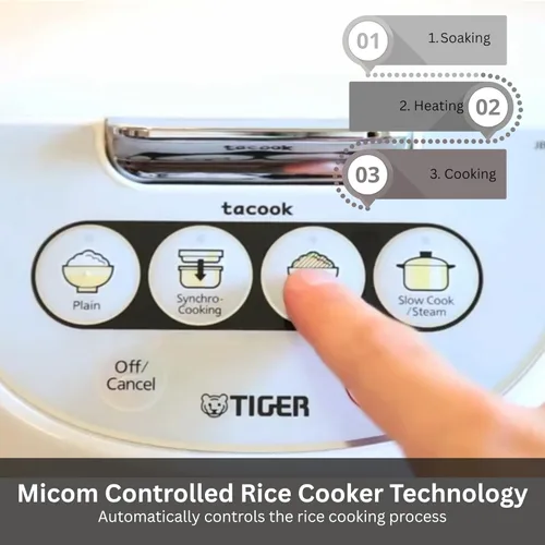 Miniatura 2 de Hervidor de arroz y calentador JBV-A10U de Tiger Corporation, con función 3 en 1, capacidad de 5.5 tazas, Blanco