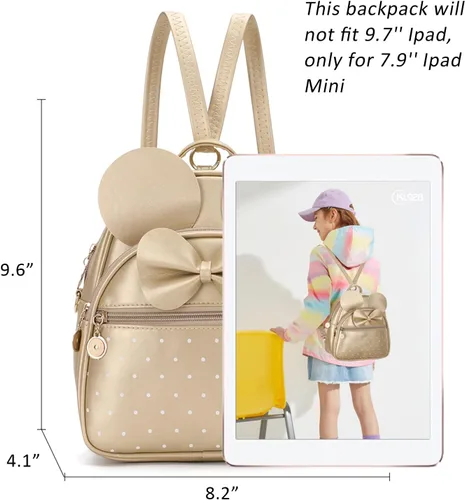 Miniatura 2 de KL928 - Mochila mini con diseño de lunares lindo y moño para niñas, convertible a bandolera y bolso para mujeres