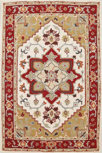 Ottomanson Alfombra de lana anudada a mano con diseño Heriz de 5 x 8 pulgadas, tradicional de tejido plano para sala de estar, dormitorio, cocina,