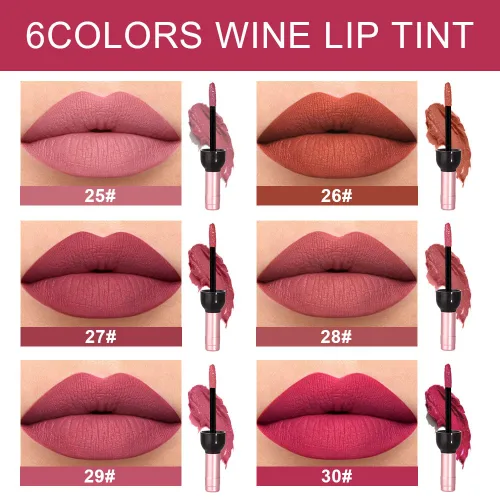 Miniatura 2 de evpct Tinte de Labios Mancha de Vino Juego de 6 Colores de Larga Duración Impermeable, Rosa cálido neutro Marrón nude Arándano profundo Malva rosa