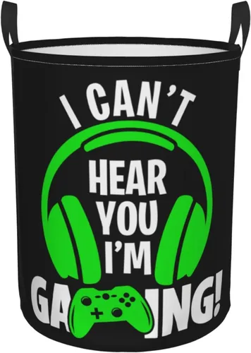 Miniatura 12 de Cesta de Ropa Sucia Redonda con Fondo de Controlador de Videojuegos, Canasta de Almacenamiento de Gadgets Gaming, Organizador de Juguetes y Ropa