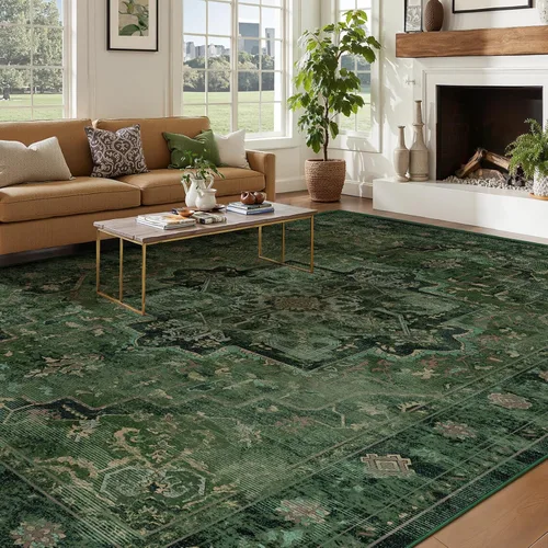Miniatura 45 de Alfombra de pasillo profundo azul 2x8, alfombra de pasillo lavable antideslizante para entrada interior, alfombra de medallón vintage de 0.27