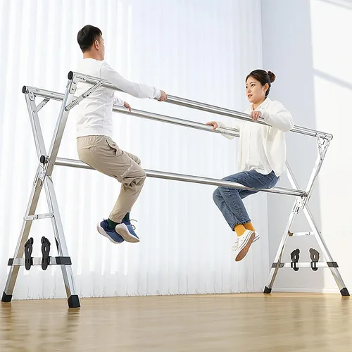 Miniatura 2 de Estante de secado grande resistente, estante de secado de ropa/tendedero, extensible plegable y plegable de acero inoxidable, longitud ajustable