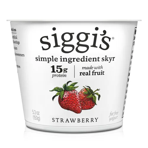 siggi's Yogur Islandés Colado Sin Grasa, Fresa, 5.3 oz. Vaso de Porción Única – Yogur Espeso y Rico en Proteínas