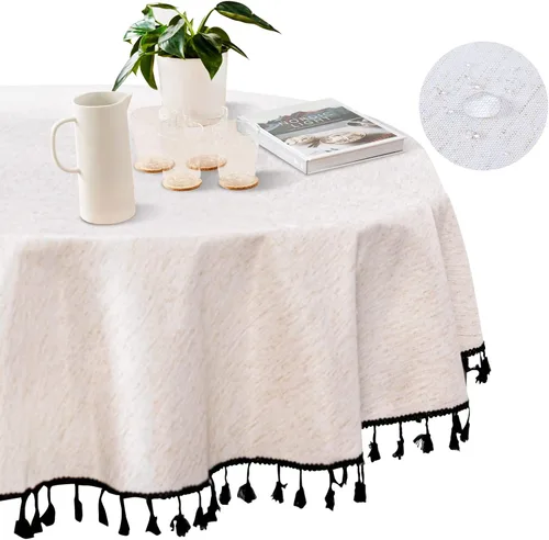 Miniatura 31 de MYSKY HOME - Mantel para mesa rectangular, impermeable, manteles de algodón suave para interior/exterior, mantel sin arrugas para mesa rectangular