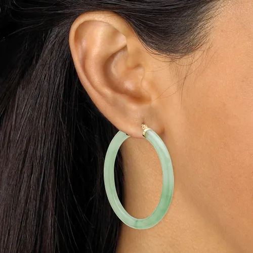 Miniatura 3 de Aretes de aro de oro amarillo auténtico de jade negro o jade verde, Metal, Jade