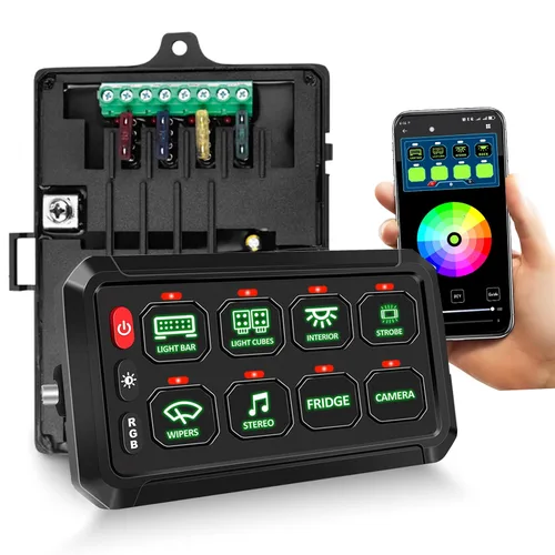 Miniatura 14 de Chelhead Panel de interruptor Bluetooth de 6 bandas, panel de interruptor de barco con disyuntor IP 65, impermeable, estroboscópico de flash