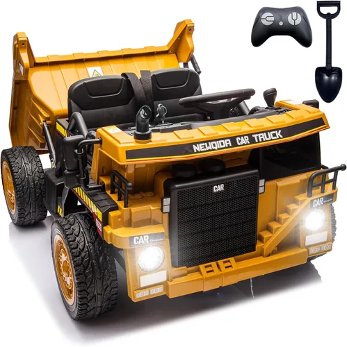 NEWQIDA Camión volcador de 24V para niños, coche eléctrico con control remoto, vehículos de construcción con cama basculante eléctrica, pala,