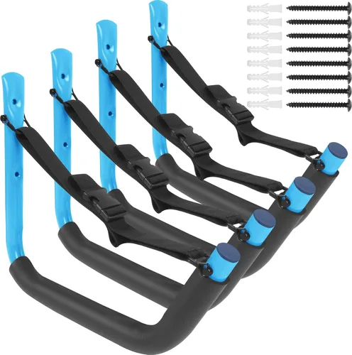 Miniatura 11 de Estante de almacenamiento de kayak, soporte de kayak para garaje, soporte de pared para kayak con correas de nailon, gancho de kayak resistente Negro