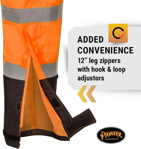 Miniatura 5 de Pioneer Hi Vis Ripstop - Pantalones con peto impermeables para hombre, pantalones reflectantes de seguridad para lluvia