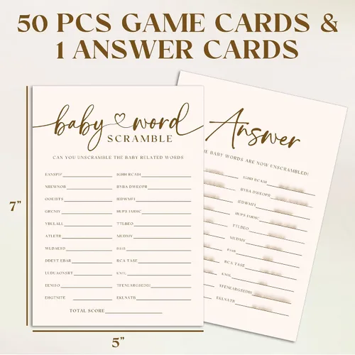 Miniatura 3 de JOETMAE Tarjetas de juegos de baby shower de 5 x 7 pulgadas, tarjeta de juego de palabras para bebé, 50 divertidas tarjetas de juego de palabras