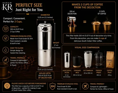 Miniatura 2 de KERAM Filtros de café de estilo indio, pequeña cafetera de goteo del sur de la India, 5.1 fl oz (5.07 onzas), accesorios para barra de café, filtro
