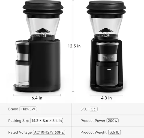 Miniatura 8 de HIBREW G3 - Molinillo de café eléctrico, rebaba cónica de 1.575 pulgadas con 31 ajustes ajustables, soplador de aire antiestático y de doble capa