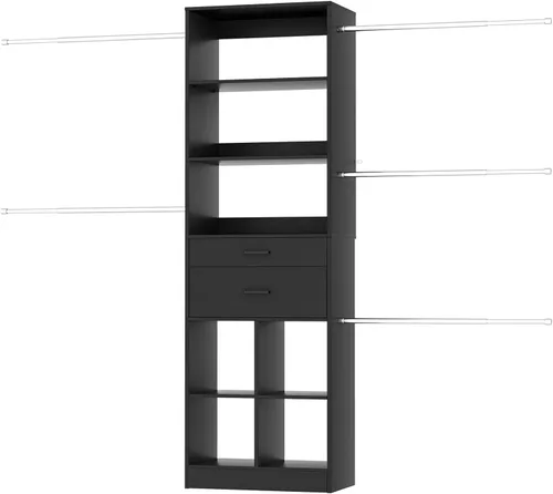 Miniatura 8 de Sistema de armario Besiost, torre organizadora de armario de 4 a 8 pies con 2 cajones y estantes de madera, puede adaptarse a un sistema de armario