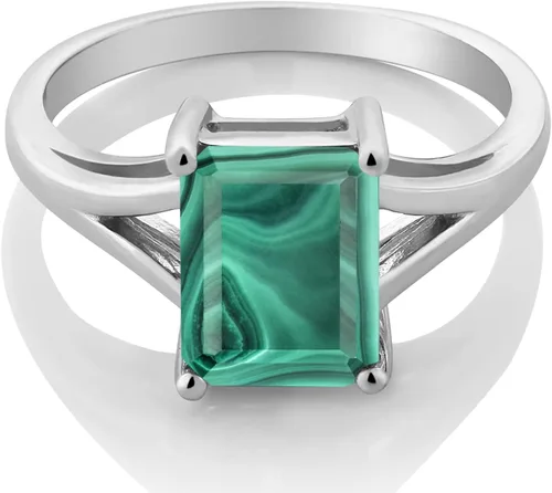 Miniatura 52 de Gem Stone King Anillo de compromiso solitario con diseño clásico de vástago dividido para mujer, plata de ley 925, piedra natal de piedra preciosa