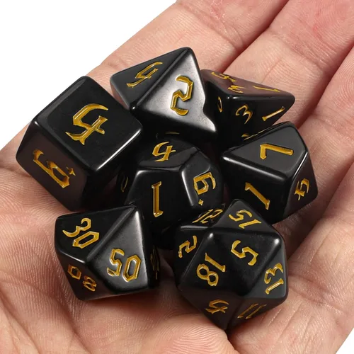Miniatura 7 de CiaraQ DND - Juego de dados poliédricos con bolsa de dados para juegos de rol de Calabozos y Dragones RPG MTG (fuente negra y dorada)