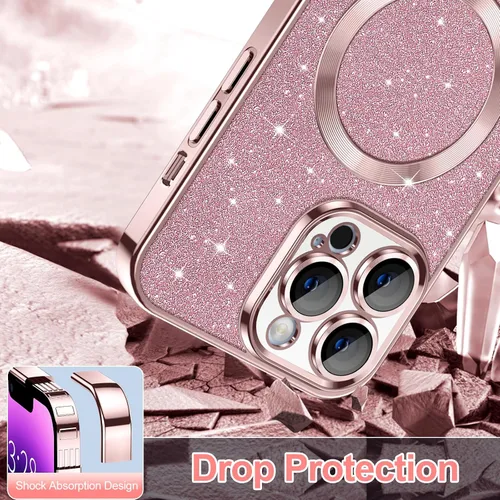 Miniatura 23 de Hython Funda para iPhone 14 Pro Max con purpurina, fundas magnéticas transparentes para teléfono con protector de lente de cámara