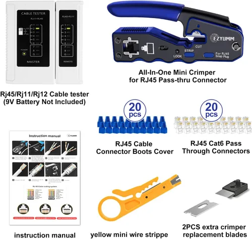 Miniatura 2 de Kit de herramientas de crimpado RJ45, crimpadora Ethernet de paso, kit de herramientas de crimpado Ethernet profesional, herramienta de crimpado